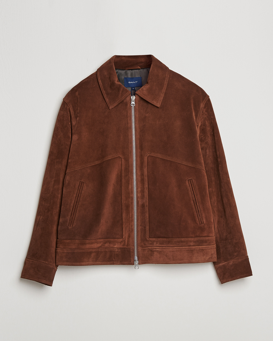 Herr | Jackor | GANT | Suede Jacket Mahogany Brown