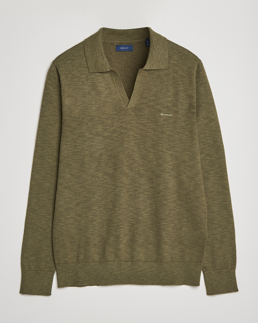 Herr | Tröjor | GANT | Cotton/Linen Knitted Polo Racing Green