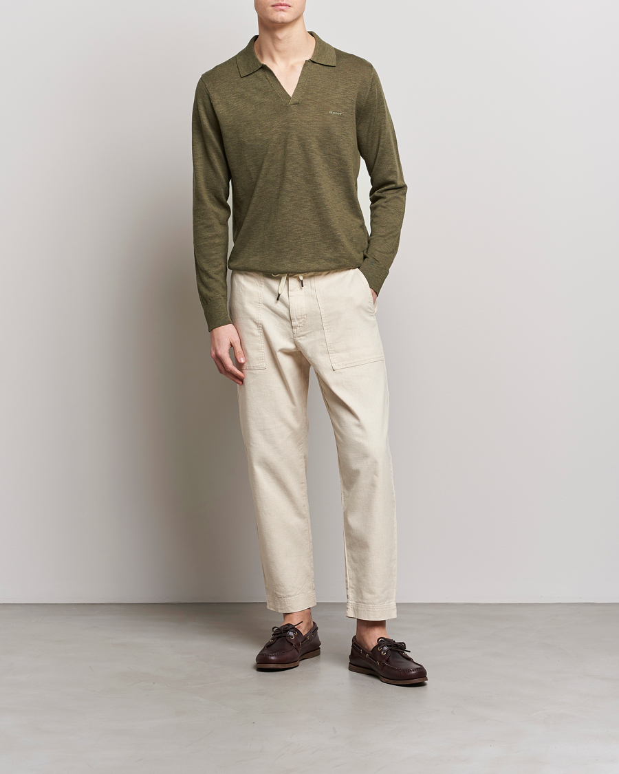 Herr | Tröjor | GANT | Cotton/Linen Knitted Polo Racing Green