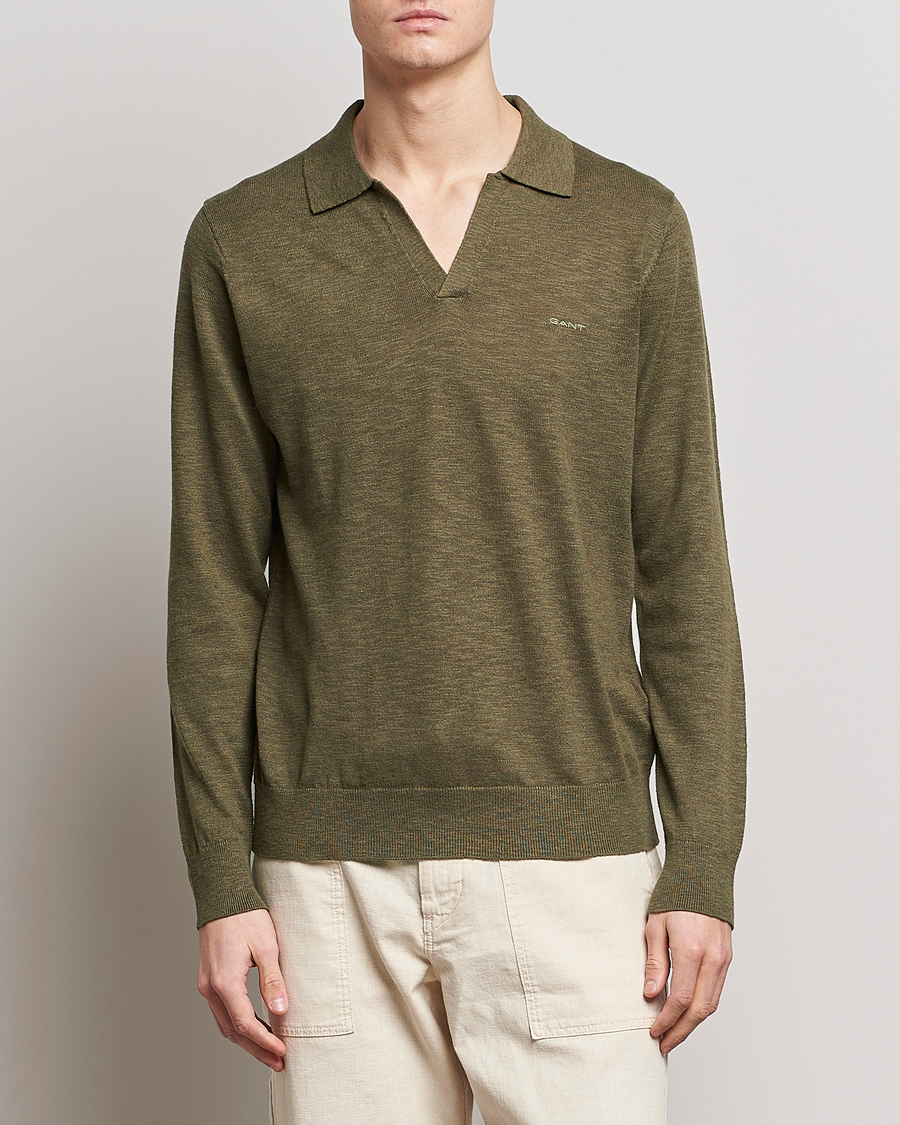 Herr | Tröjor | GANT | Cotton/Linen Knitted Polo Racing Green