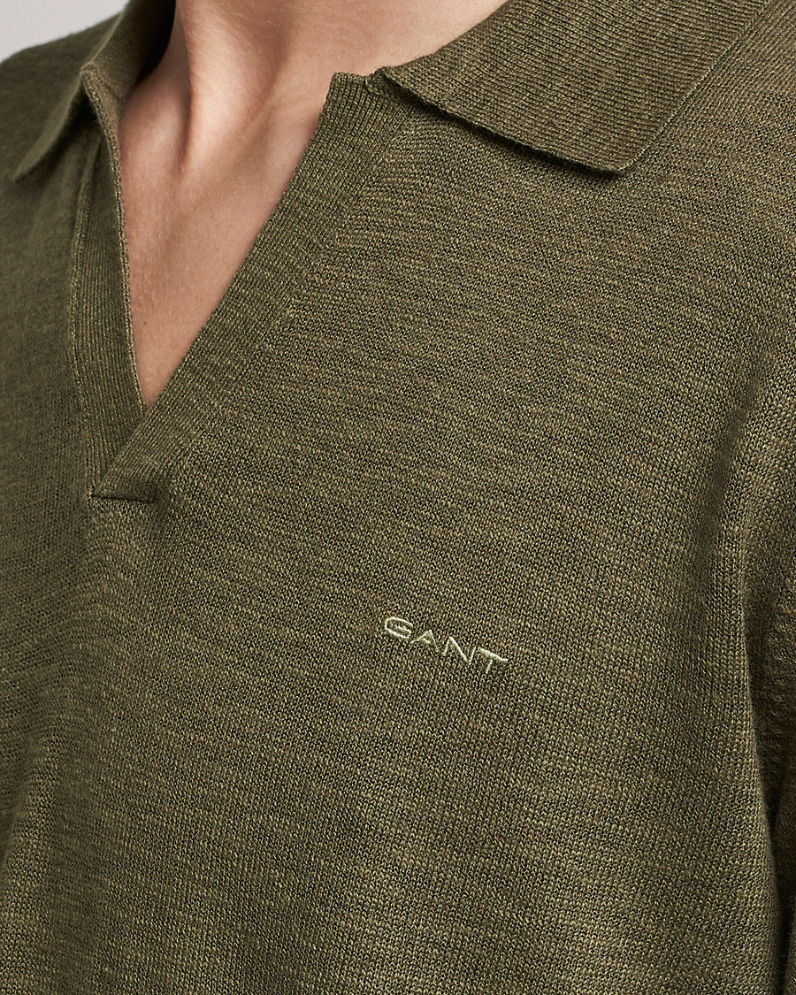 Herr | Tröjor | GANT | Cotton/Linen Knitted Polo Racing Green