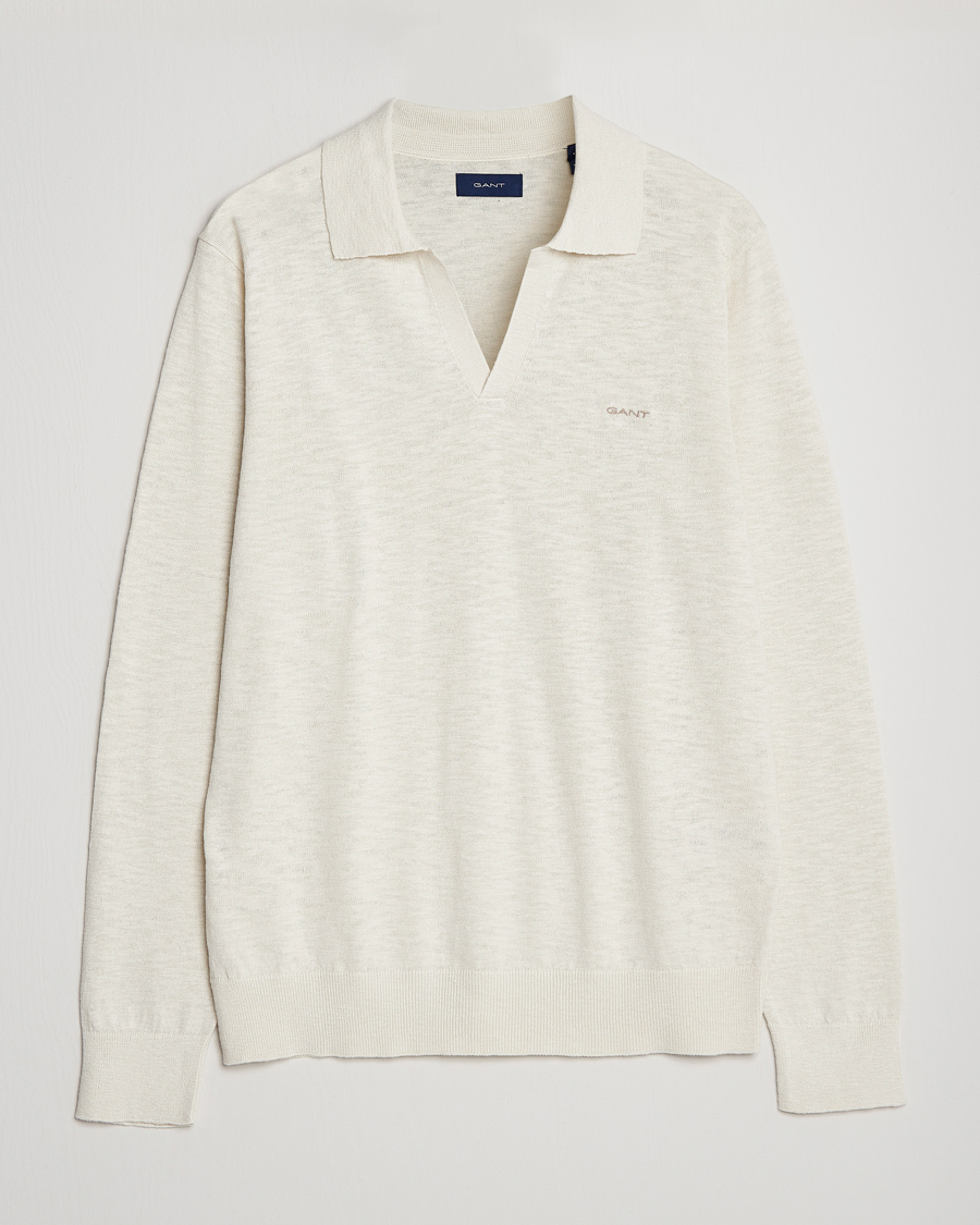 Herr | Tröjor | GANT | Cotton/Linen Knitted Polo Putty