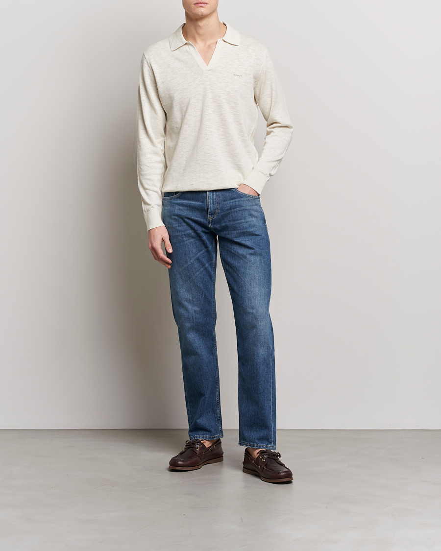 Herr | Tröjor | GANT | Cotton/Linen Knitted Polo Putty