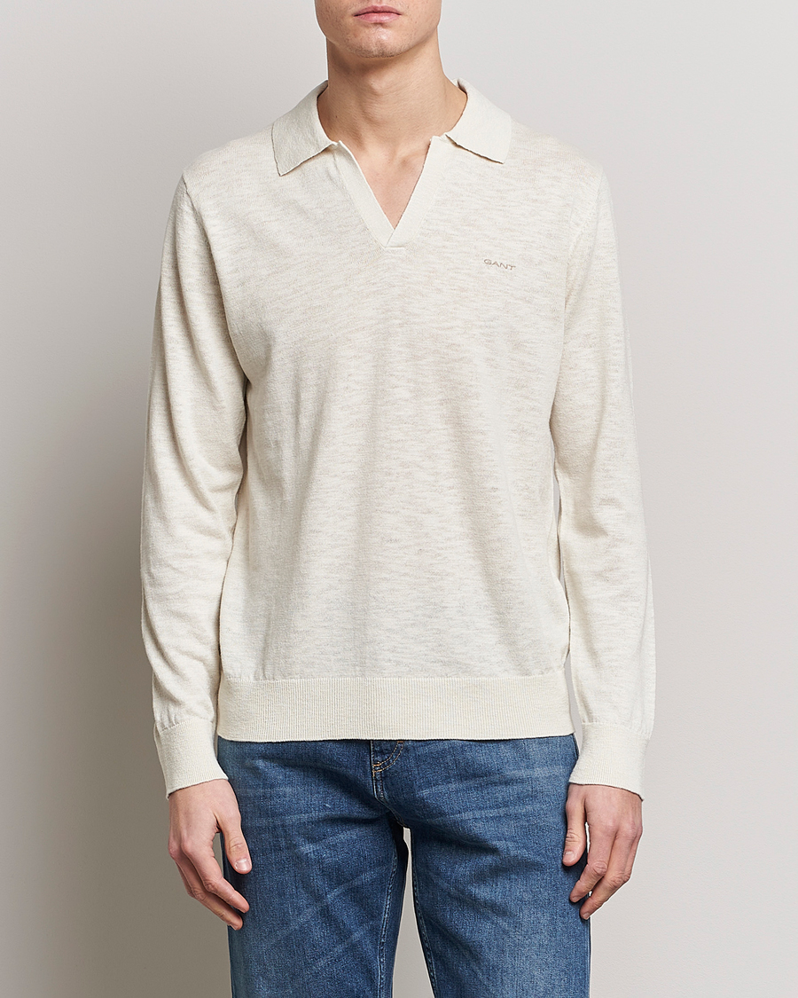 Herr | Tröjor | GANT | Cotton/Linen Knitted Polo Putty