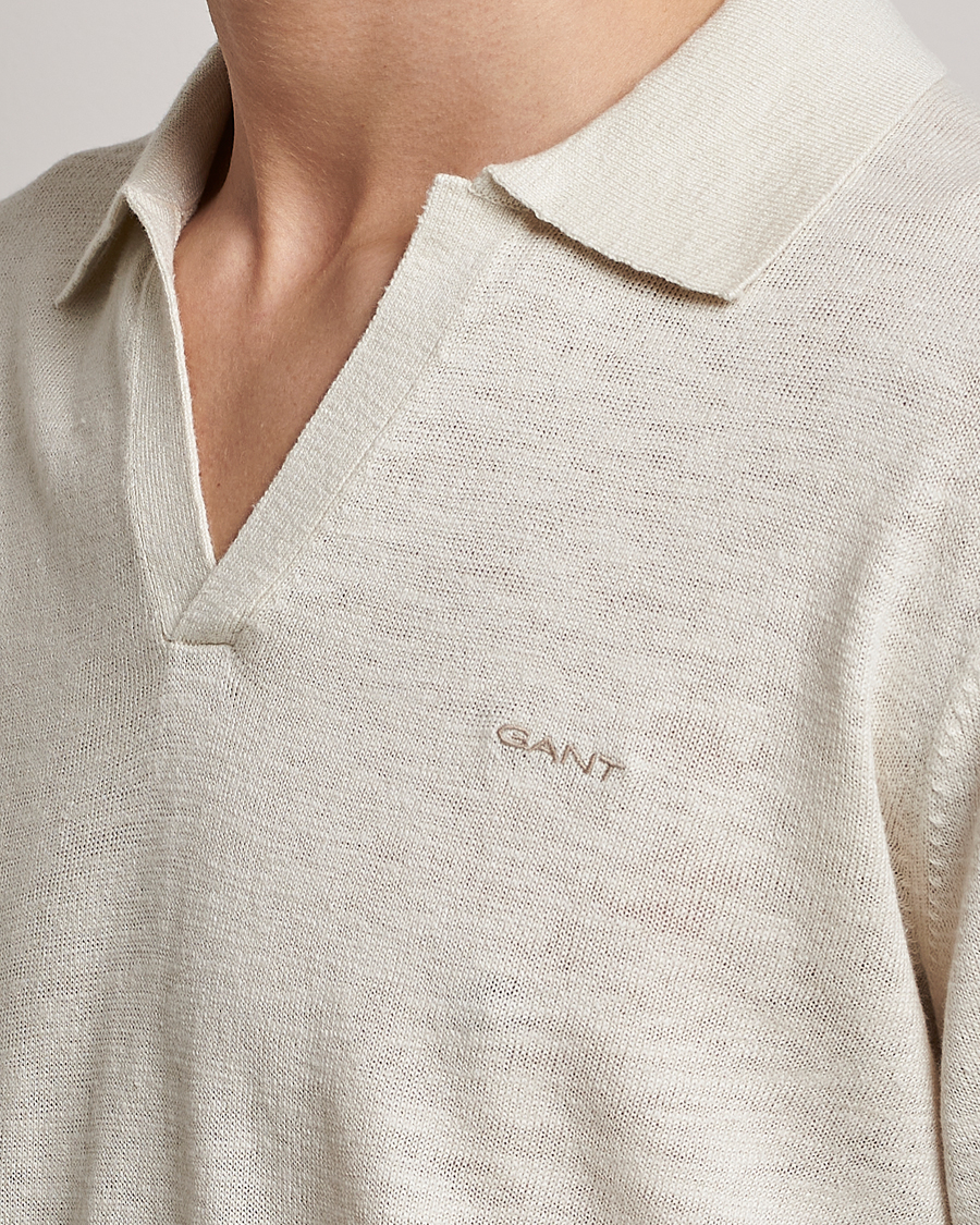 Herr | Tröjor | GANT | Cotton/Linen Knitted Polo Putty
