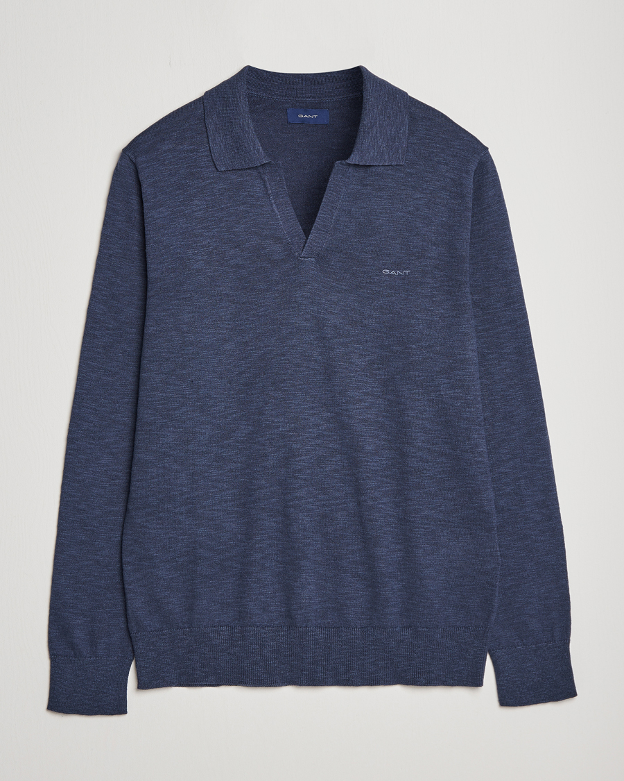Herr | Tröjor | GANT | Cotton/Linen Knitted Polo Deep Ocean