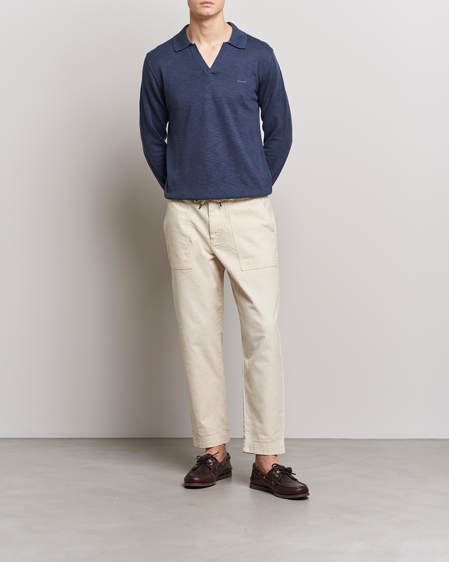 Herr | Tröjor | GANT | Cotton/Linen Knitted Polo Deep Ocean