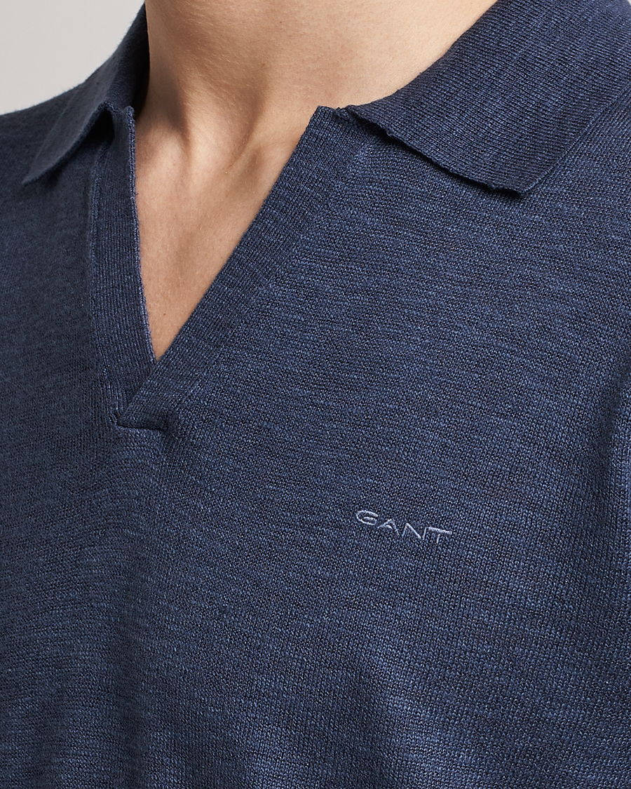 Herr | Tröjor | GANT | Cotton/Linen Knitted Polo Deep Ocean