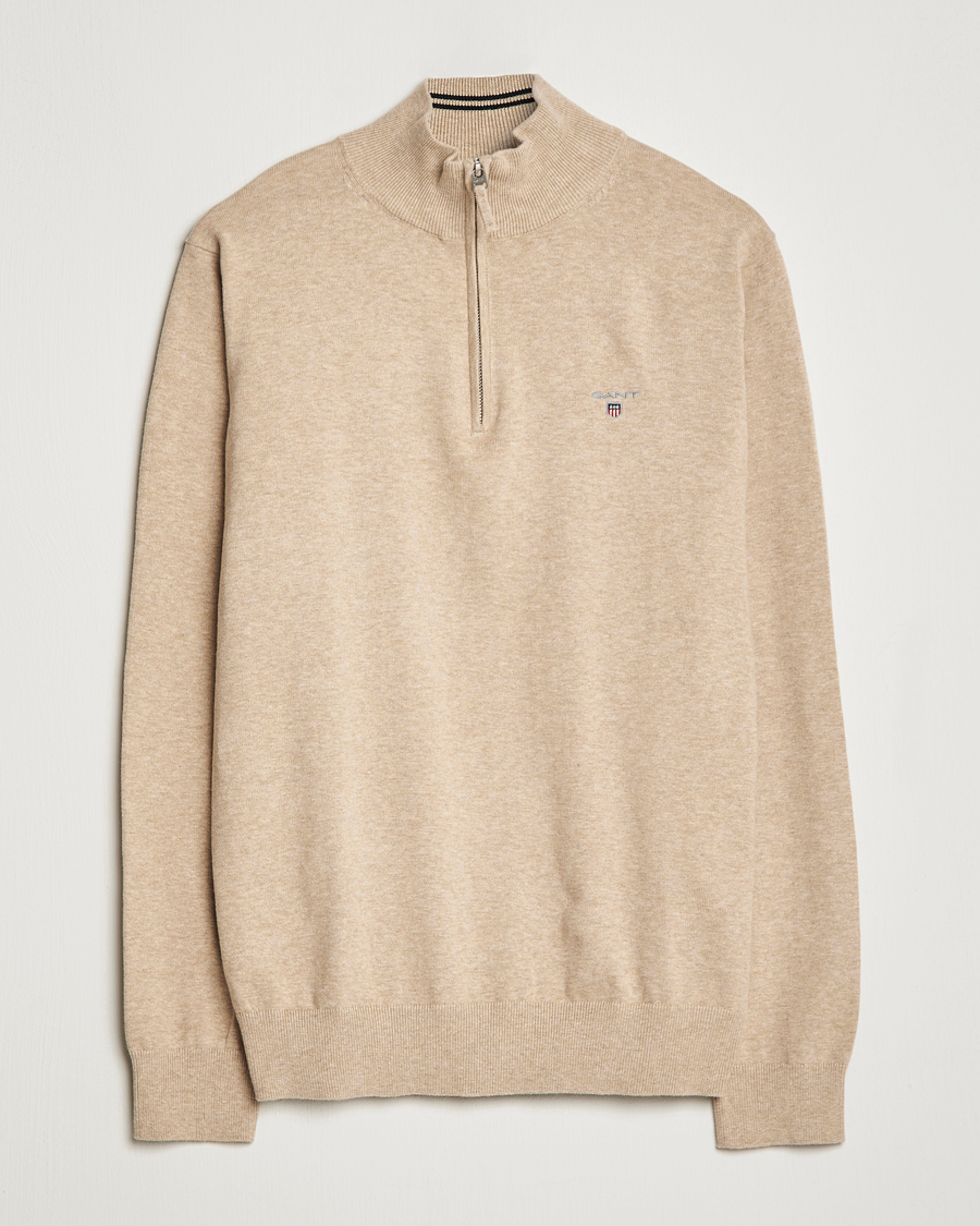 Herr | Tröjor | GANT | Classic Cotton Half-Zip Sweater Sand Melange