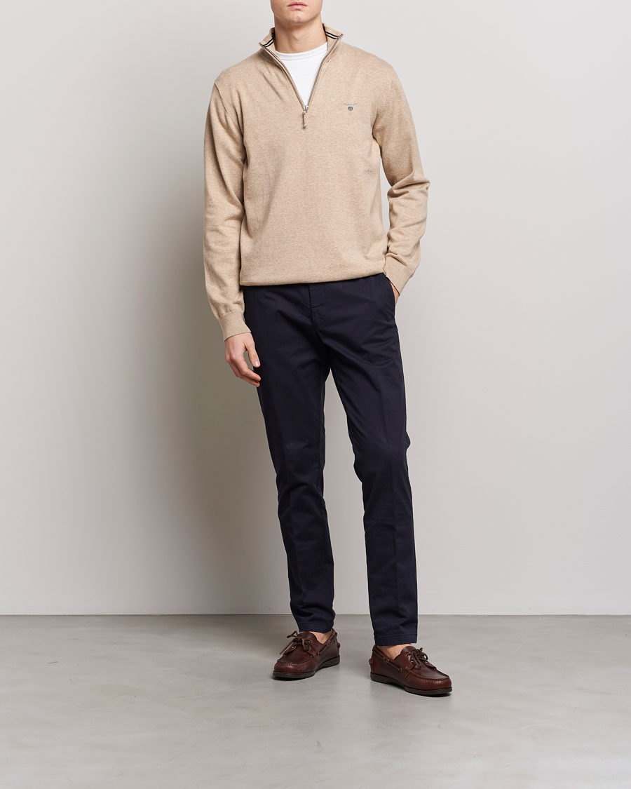Herr | Tröjor | GANT | Classic Cotton Half-Zip Sweater Sand Melange