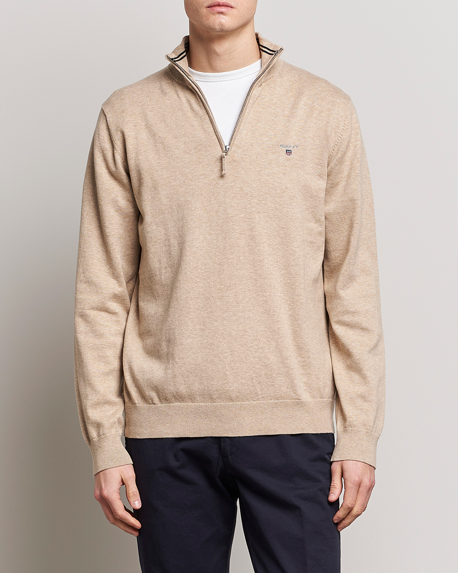 Herr | Tröjor | GANT | Classic Cotton Half-Zip Sweater Sand Melange