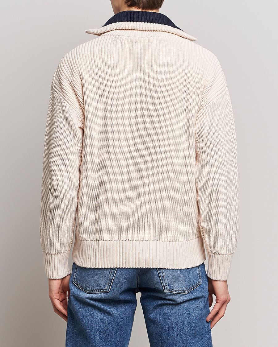 Herr | Tröjor | GANT | Chunky Ribbed Knitted Half-Zip Linen White