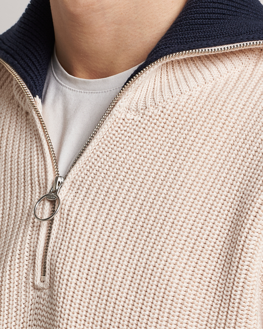 Herr | Tröjor | GANT | Chunky Ribbed Knitted Half-Zip Linen White