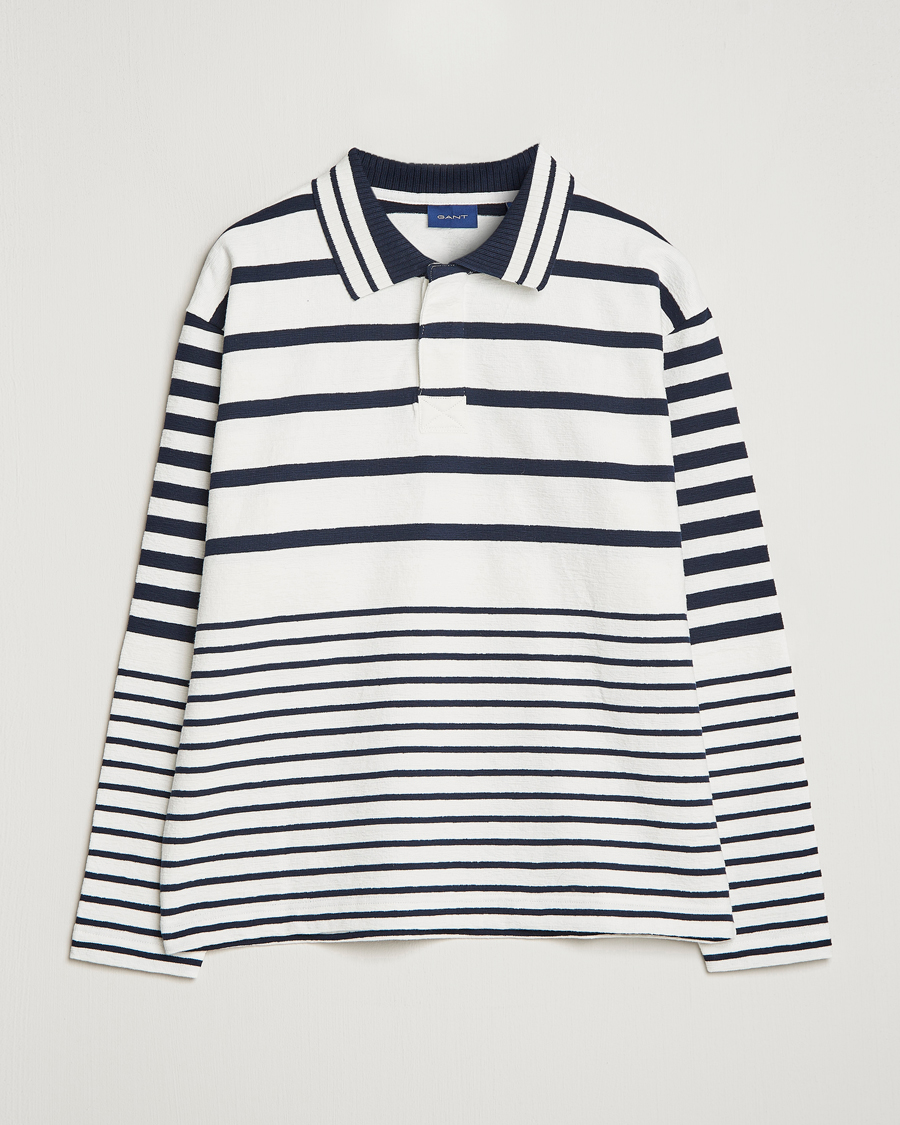 Herr | Tröjor | GANT | Heavy Knitted Striped Rugger Eggshell