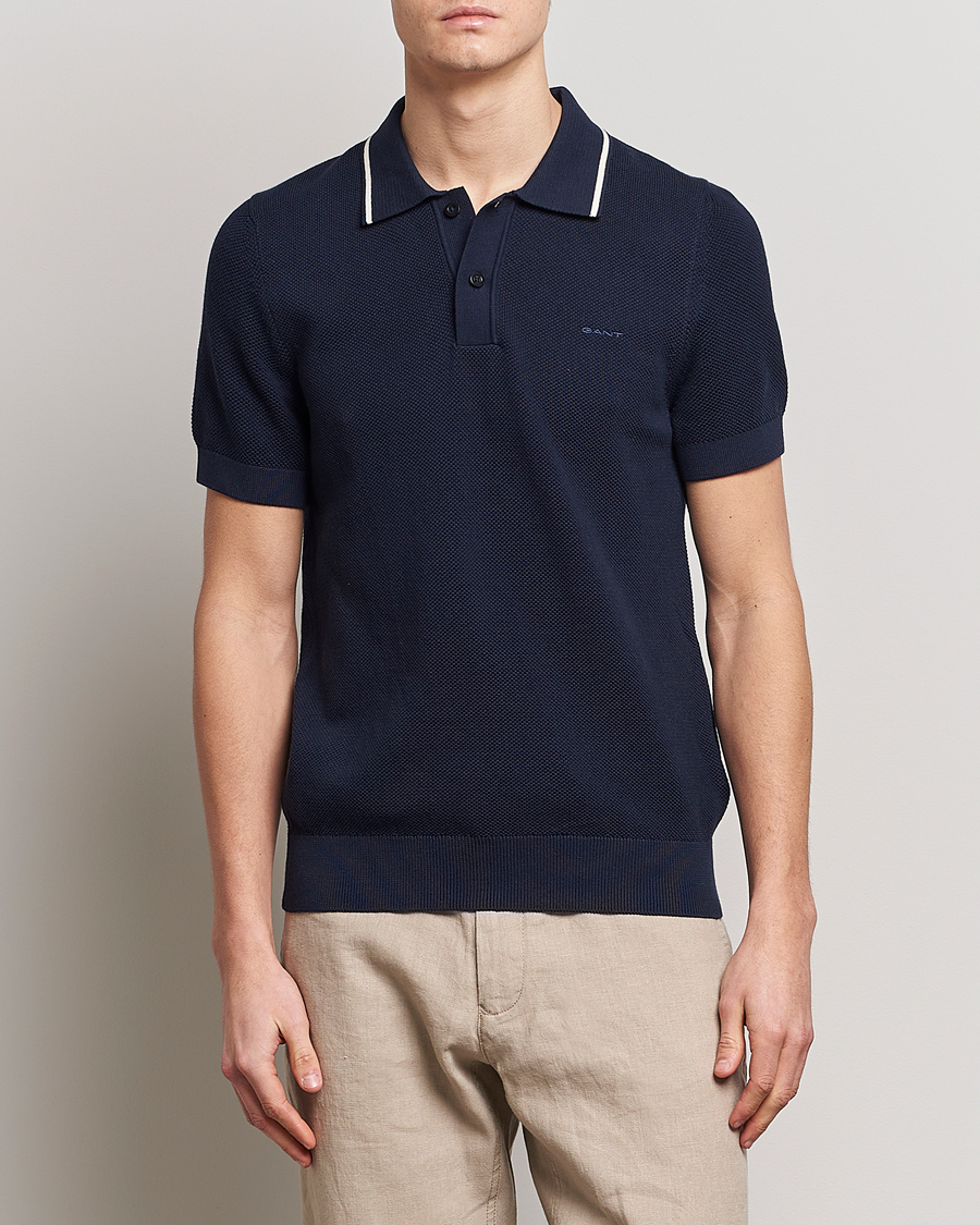 Herr | Pikéer | GANT | Cotton Knitted Polo Evening Blue