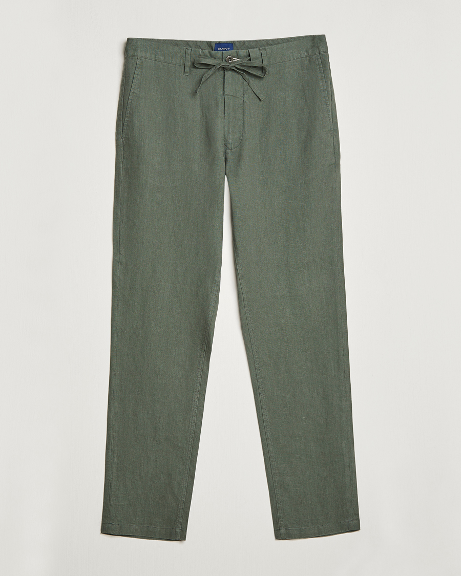 Herr | Byxor | GANT | Relaxed Linen Drawstring Pants Green Ash