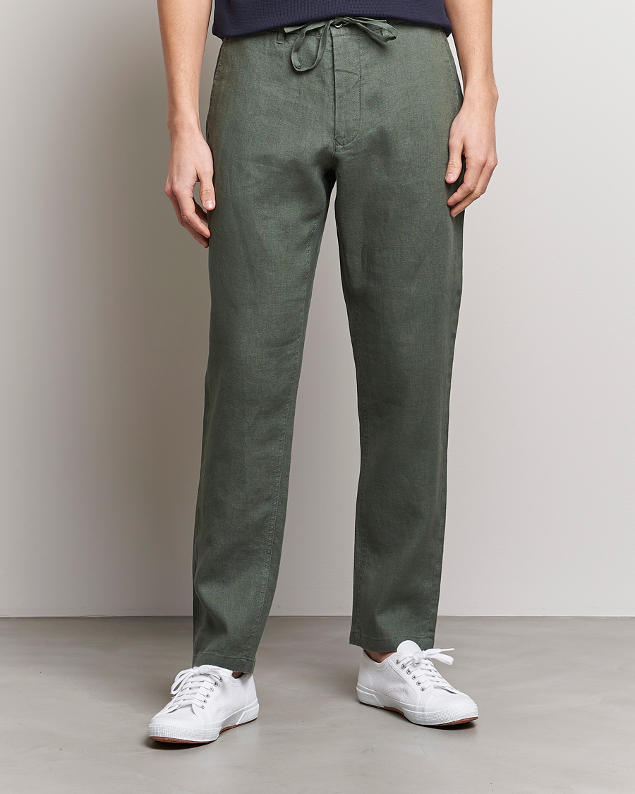 Herr | Byxor | GANT | Relaxed Linen Drawstring Pants Green Ash