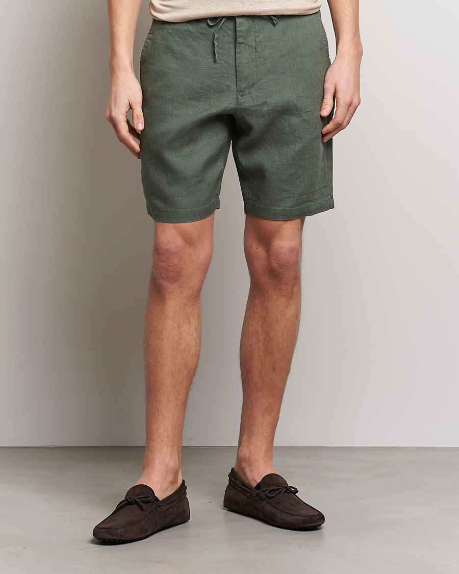 Herr | GANT | GANT | Relaxed Linen Drawstring Shorts Green Ash