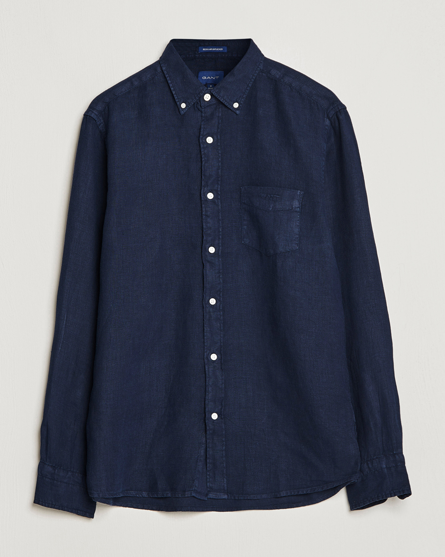 Herr | Skjortor | GANT | Regular Fit Garment Dyed Linen Shirt Marine