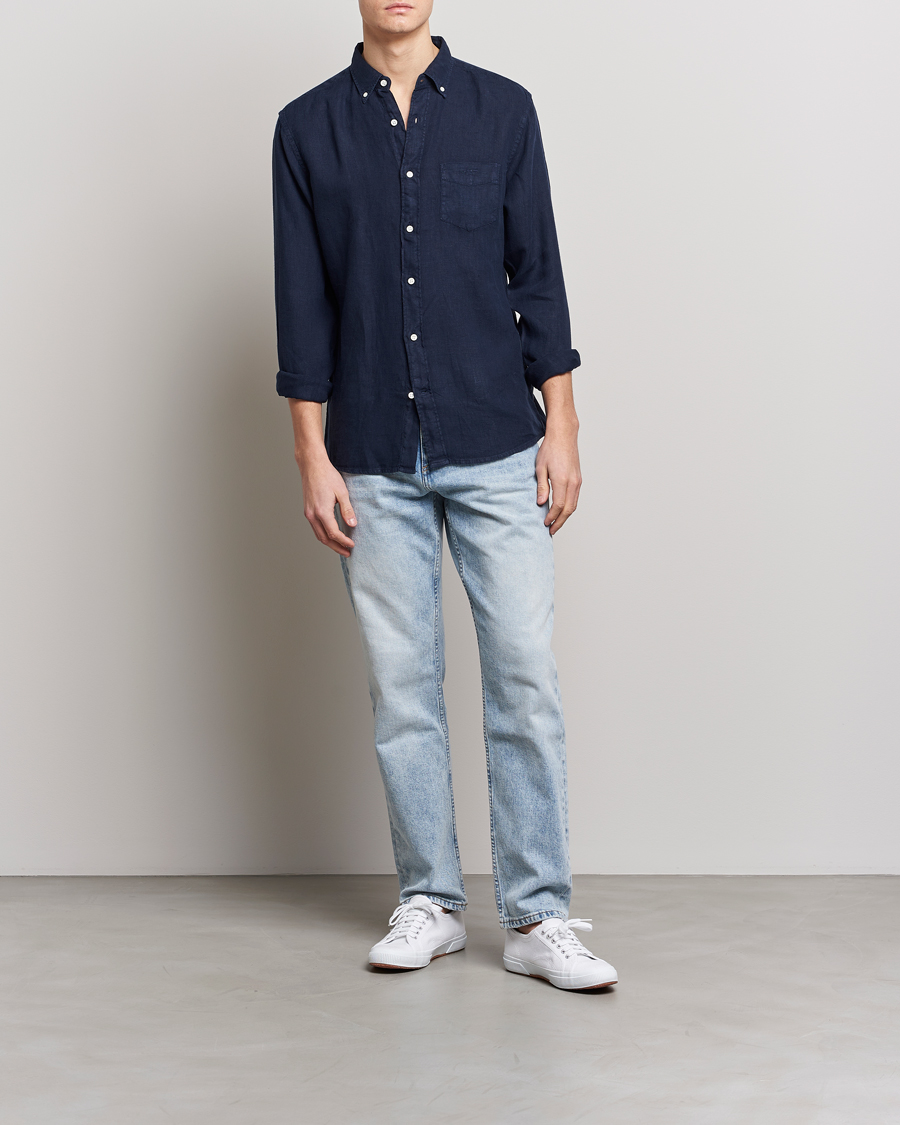 Herr | Skjortor | GANT | Regular Fit Garment Dyed Linen Shirt Marine