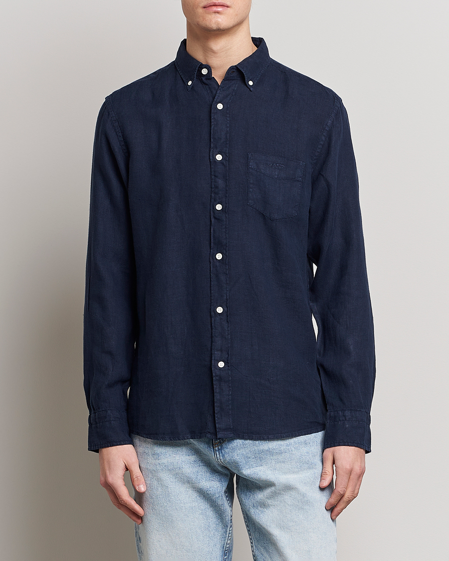 Herr | Skjortor | GANT | Regular Fit Garment Dyed Linen Shirt Marine