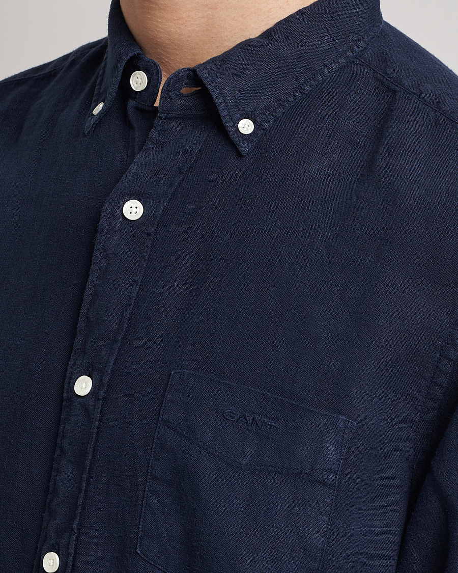 Herr | Skjortor | GANT | Regular Fit Garment Dyed Linen Shirt Marine