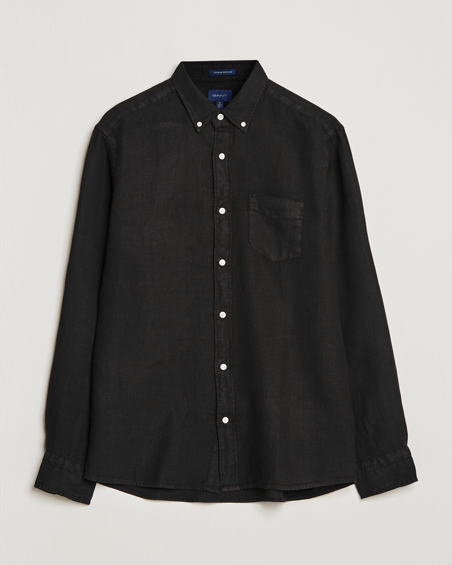 Herr | Skjortor | GANT | Regular Fit Garment Dyed Linen Shirt Black
