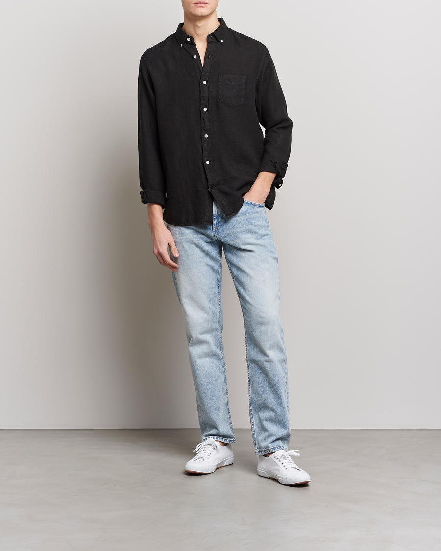 Herr | Skjortor | GANT | Regular Fit Garment Dyed Linen Shirt Black