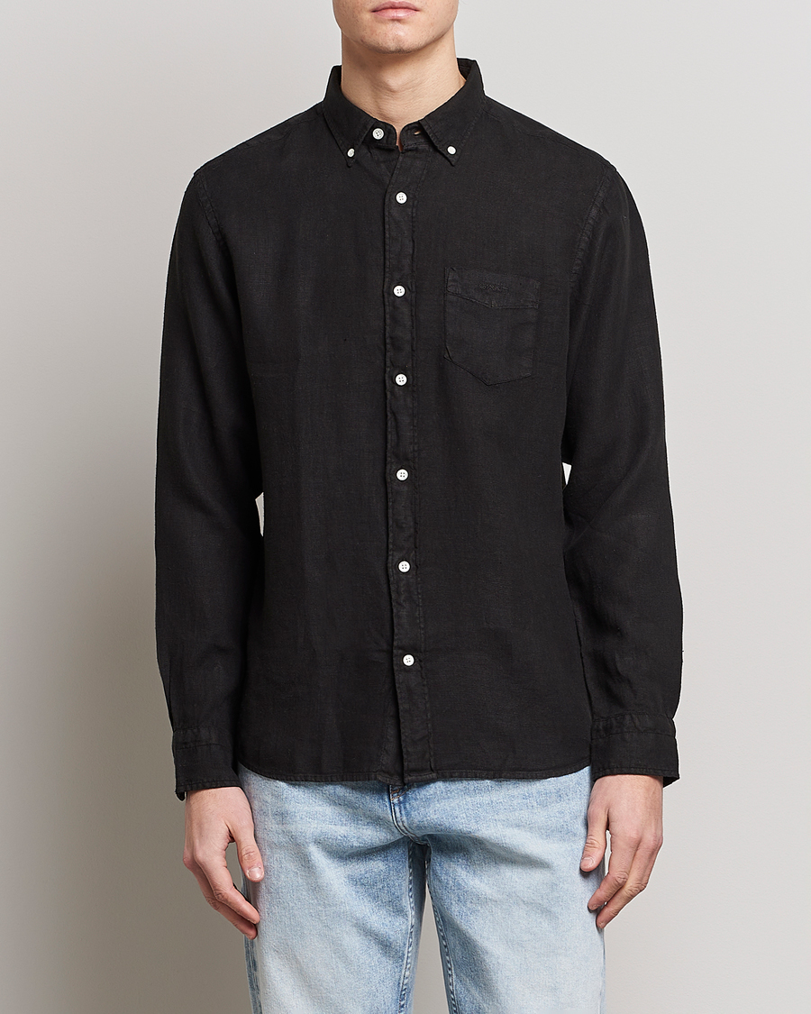 Herr | Linneskjortor | GANT | Regular Fit Garment Dyed Linen Shirt Black