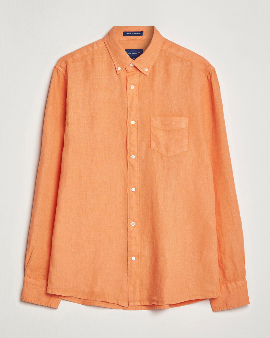 Herr | Skjortor | GANT | Regular Fit Garment Dyed Linen Shirt Apricot Orange