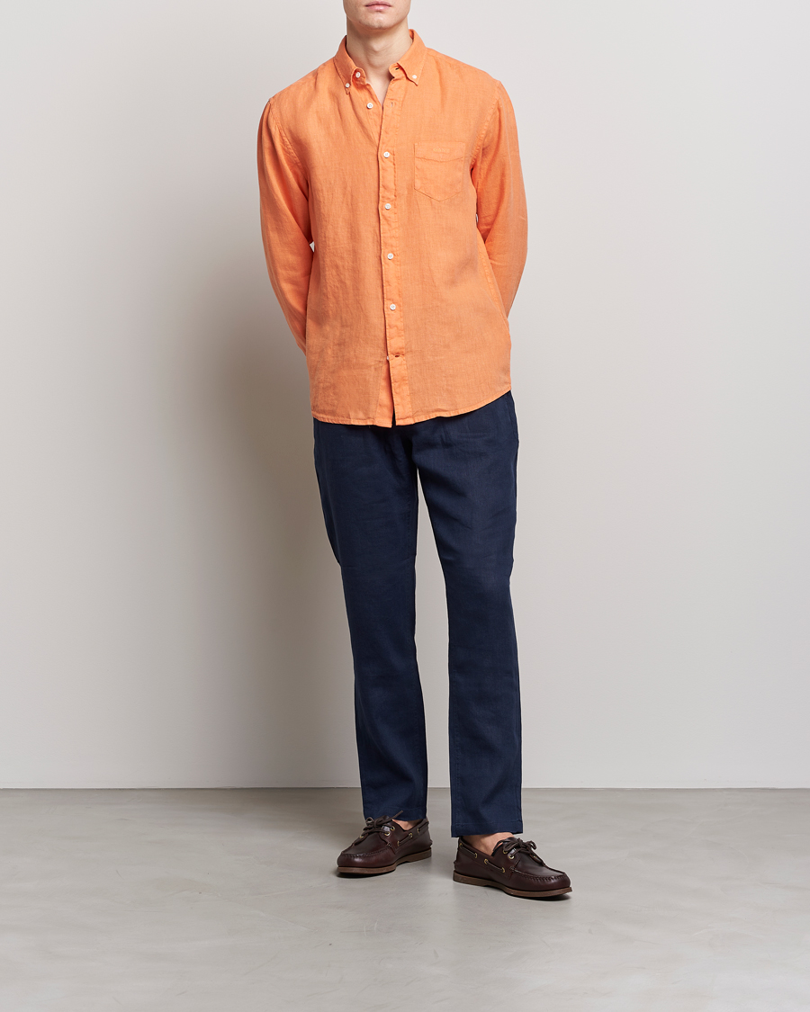 Herr | Skjortor | GANT | Regular Fit Garment Dyed Linen Shirt Apricot Orange