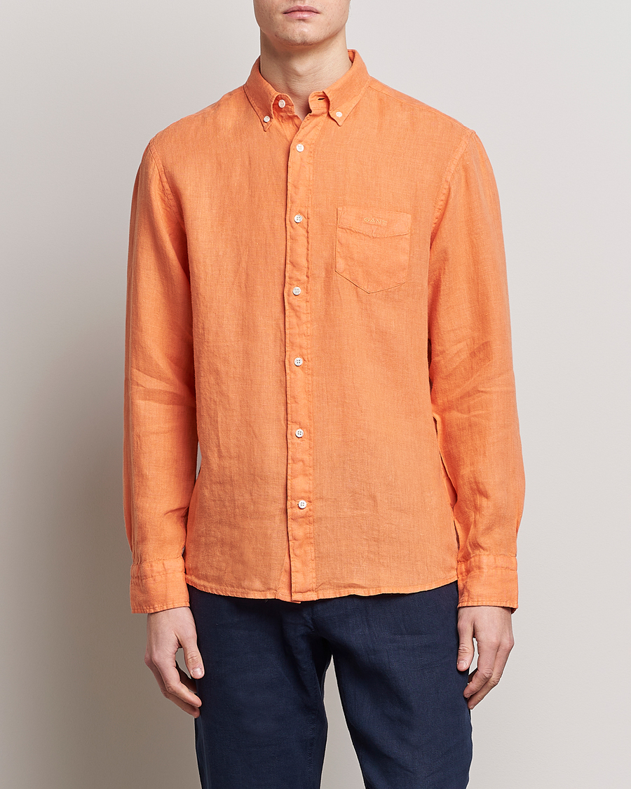 Herr | Skjortor | GANT | Regular Fit Garment Dyed Linen Shirt Apricot Orange