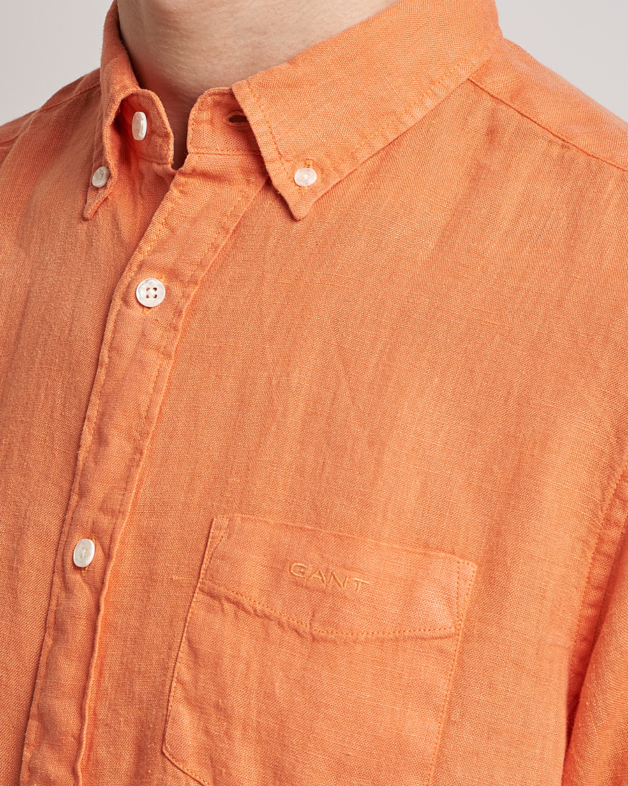 Herr | Skjortor | GANT | Regular Fit Garment Dyed Linen Shirt Apricot Orange