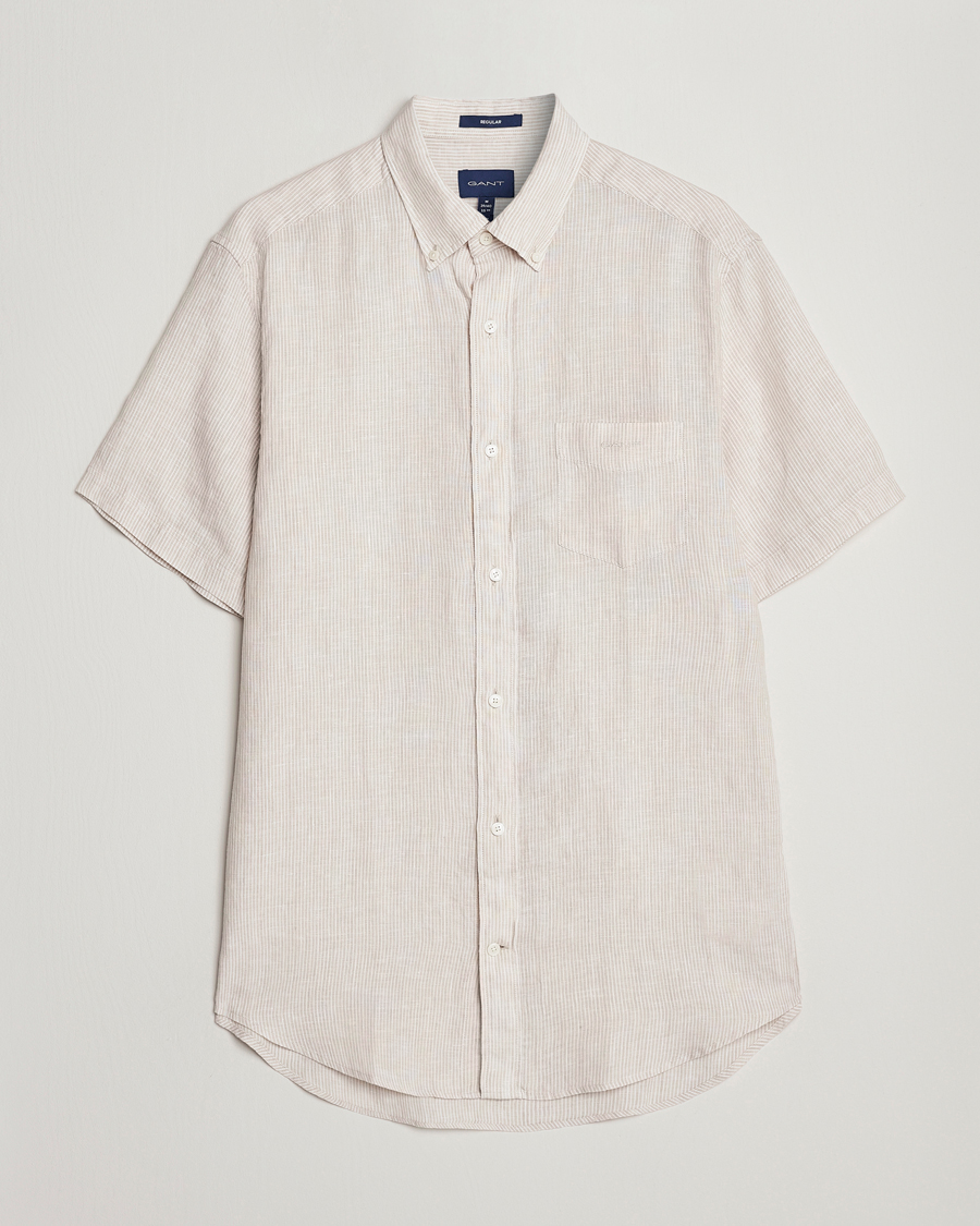 Herr | Skjortor | GANT | Regular Fit Striped Linen Short Sleeve Shirt Dry Sand