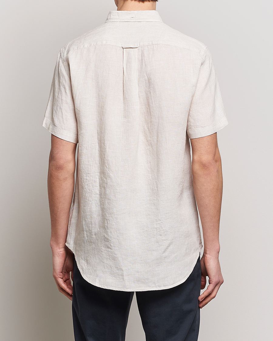 Herr | Skjortor | GANT | Regular Fit Striped Linen Short Sleeve Shirt Dry Sand