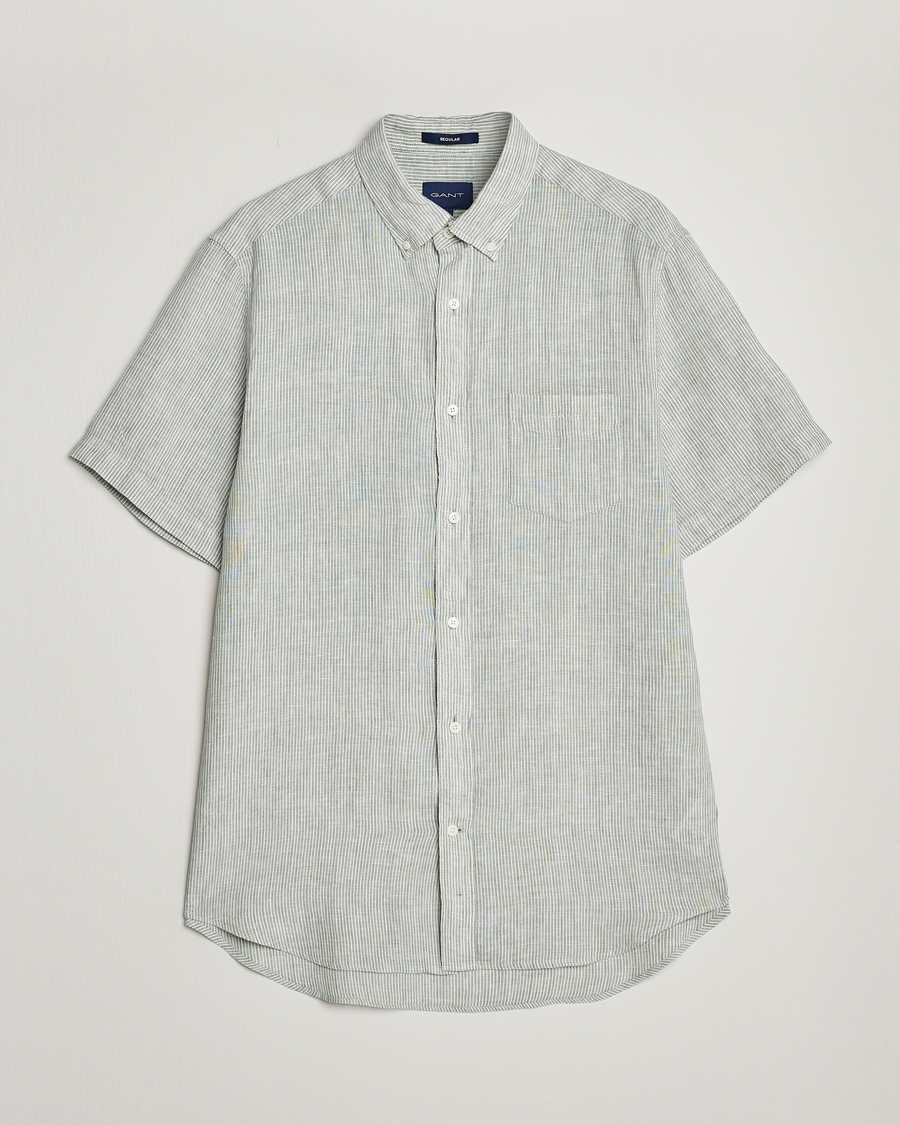 Herr | Skjortor | GANT | Regular Fit Striped Linen Short Sleeve Shirt Calamata Green