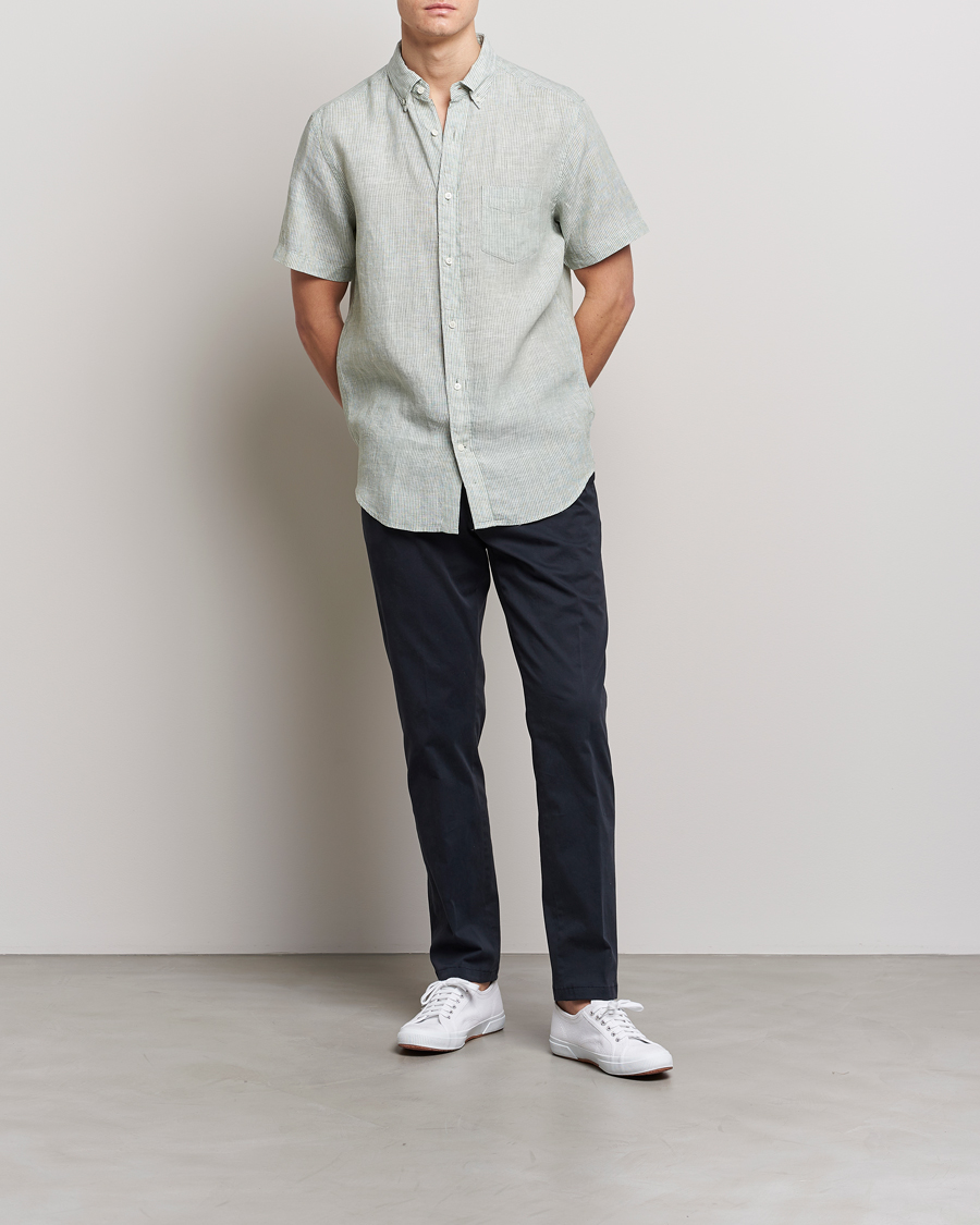 Herr | Skjortor | GANT | Regular Fit Striped Linen Short Sleeve Shirt Calamata Green