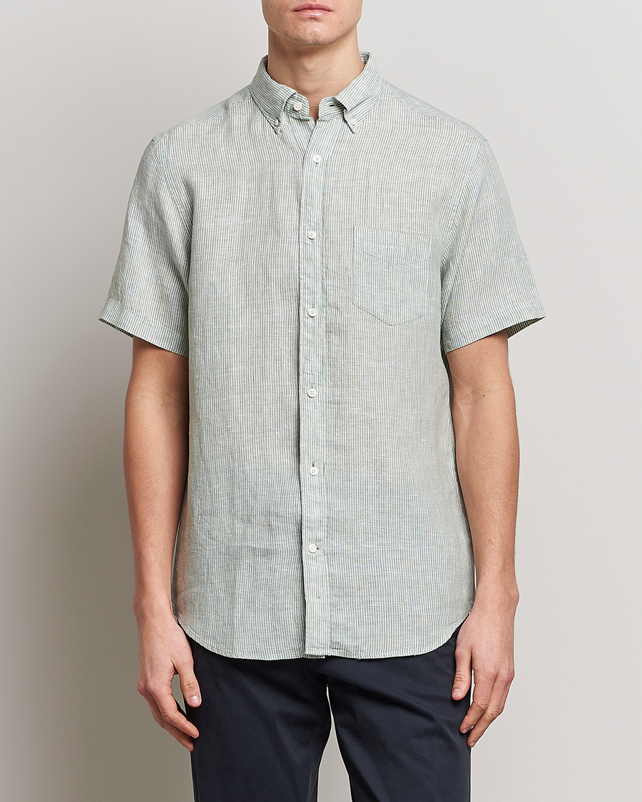 Herr | Kortärmade skjortor | GANT | Regular Fit Striped Linen Short Sleeve Shirt Calamata Green