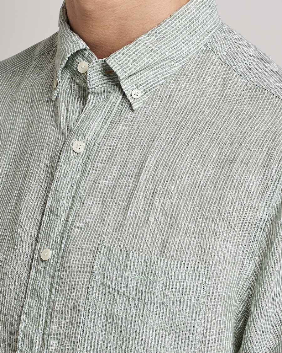 Herr | Skjortor | GANT | Regular Fit Striped Linen Short Sleeve Shirt Calamata Green