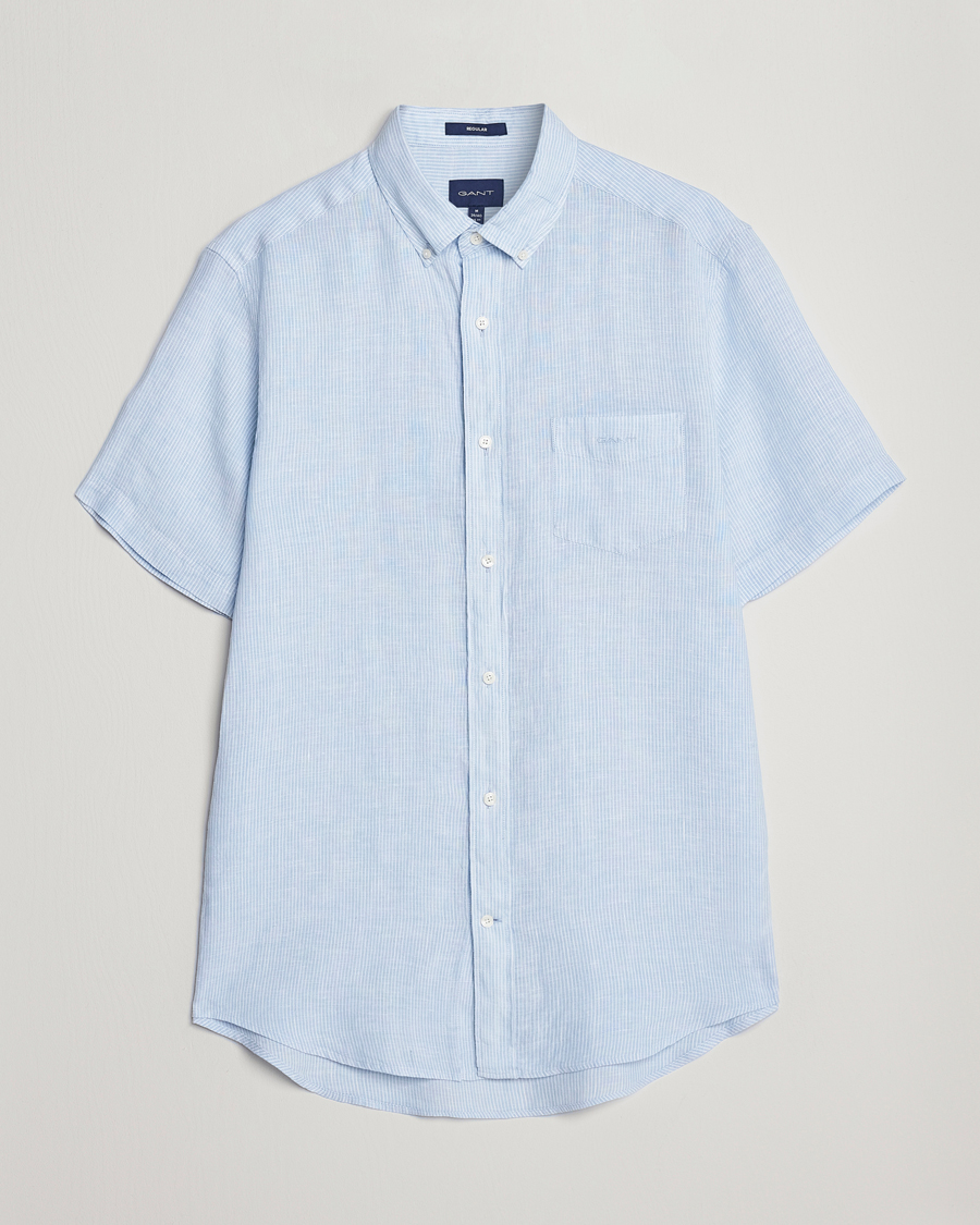 Herr | Skjortor | GANT | Regular Fit Striped Linen Short Sleeve Shirt Capri Blue