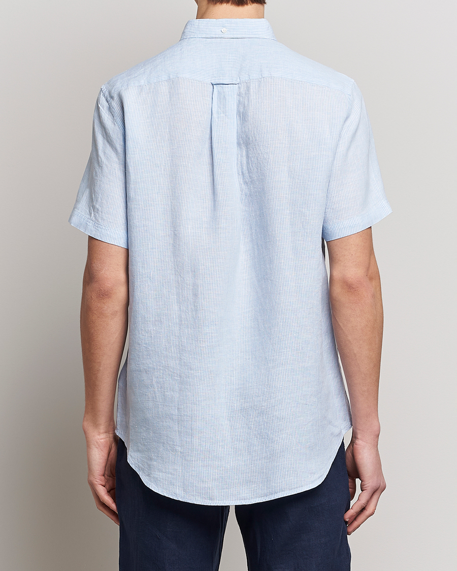 Herr | Skjortor | GANT | Regular Fit Striped Linen Short Sleeve Shirt Capri Blue