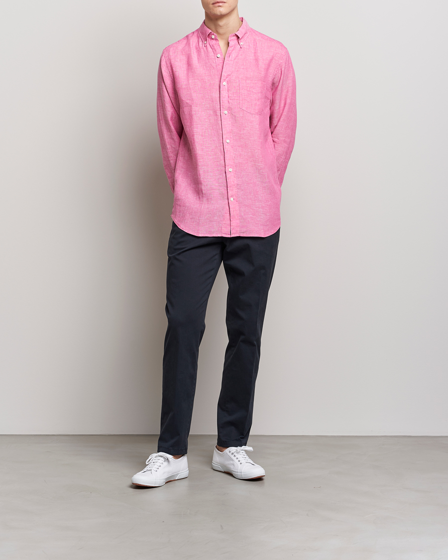 Herr | Skjortor | GANT | Regular Fit Linen Shirt Pink