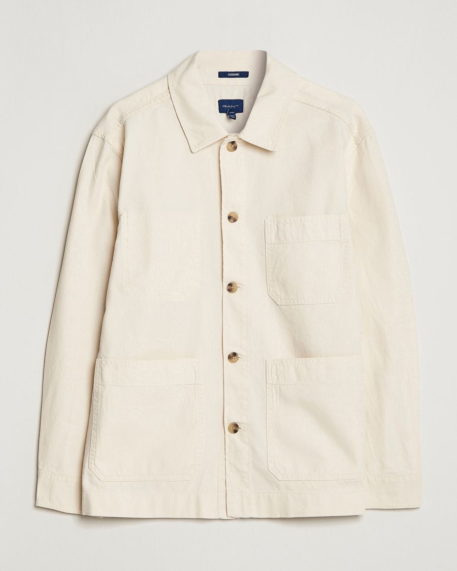 Herr | Skjortor | GANT | Garment Dyed Cotton/Linen Overshirt Ecru