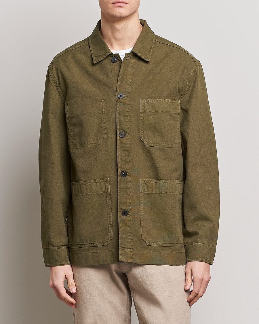 Herr | GANT | GANT | Garment Dyed Cotton/Linen Overshirt Racing Green