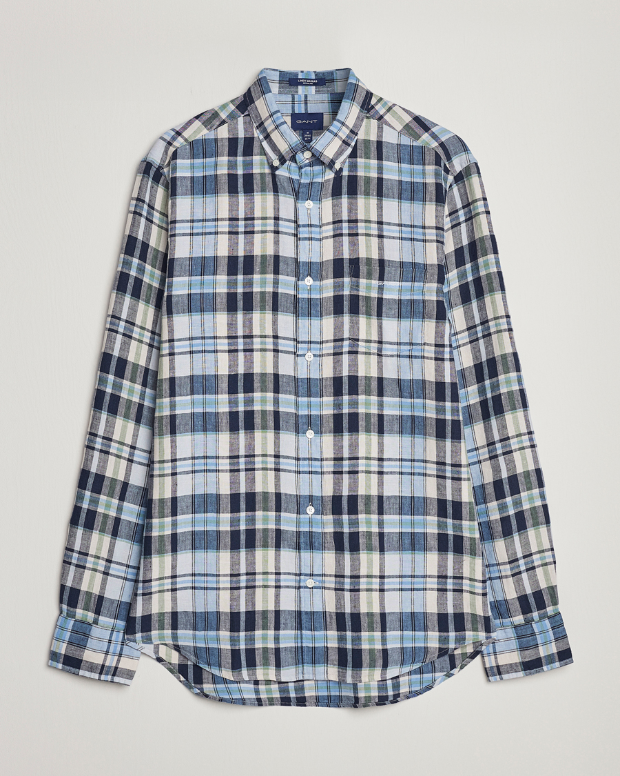 Herr | Skjortor | GANT | Regular Fit Linen Madras Checked Shirt Marine Multi