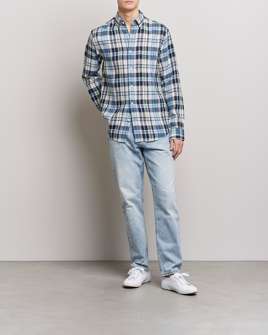 Herr | Skjortor | GANT | Regular Fit Linen Madras Checked Shirt Marine Multi