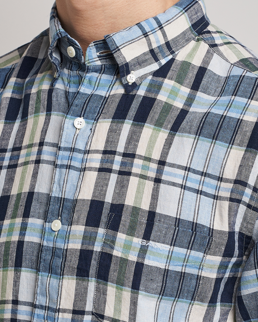 Herr | Skjortor | GANT | Regular Fit Linen Madras Checked Shirt Marine Multi