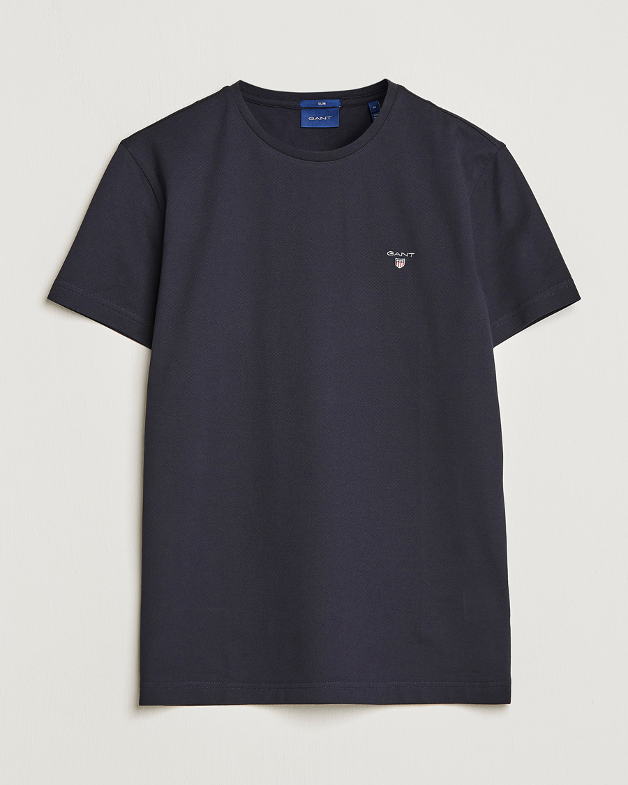 Herr | T-Shirts | GANT | Cotton Pique Crew Neck T-Shirt Black