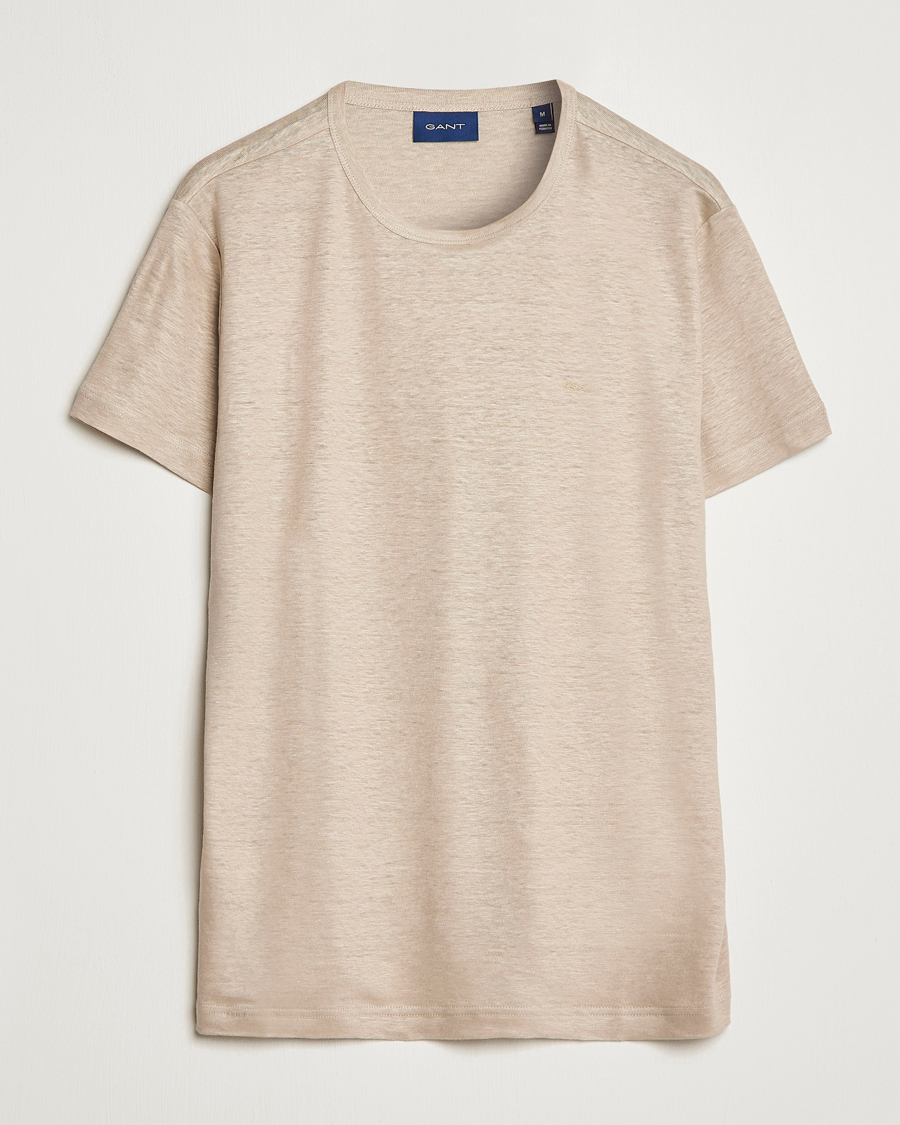 Herr | T-Shirts | GANT | Cotton/Linen Crew Neck T-Shirt Khaki Beige