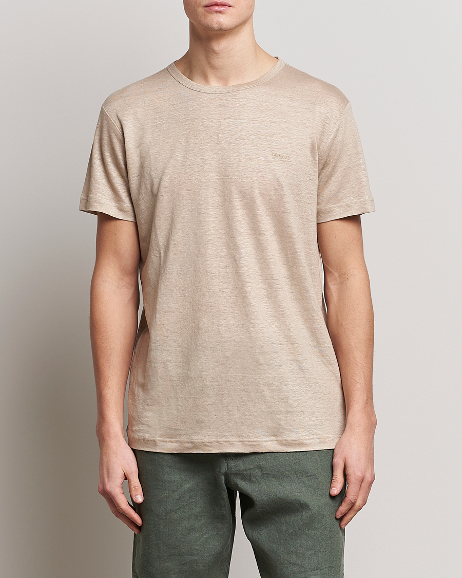 Herr | T-Shirts | GANT | Cotton/Linen Crew Neck T-Shirt Khaki Beige